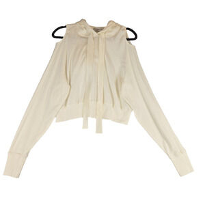 I.D. Sarrieri Womens UK 2XL Hoodie Charlie Cold-shoulder Ribbed Cream Cropped